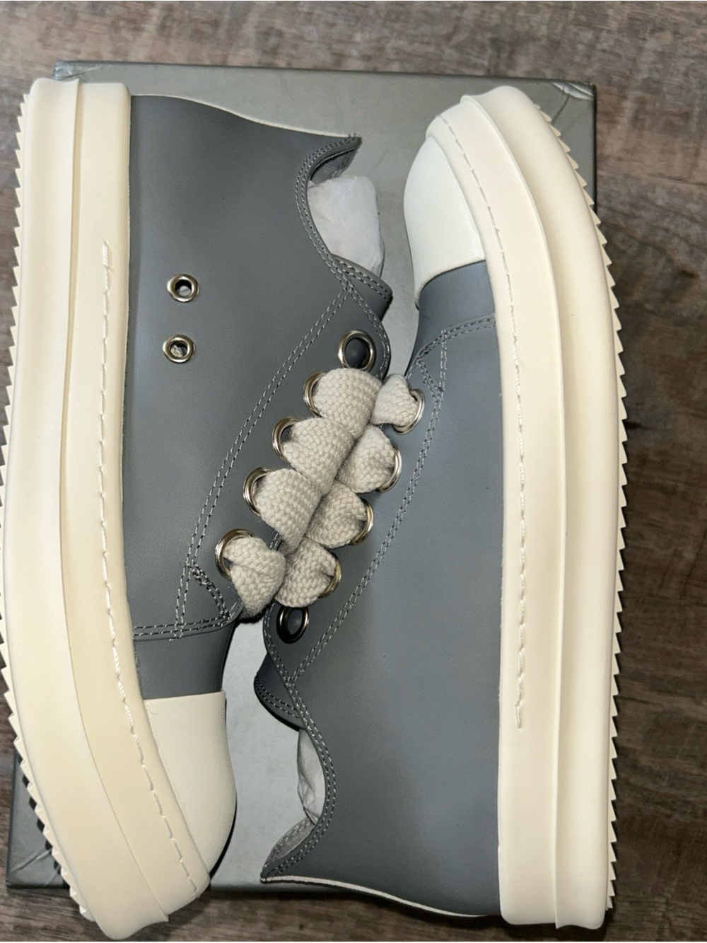 Rick Owens Gray Sneakers with Cream Accents